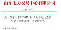 山東2017年10月份電力直接交易（集中競價）達成交易電量332300兆瓦時